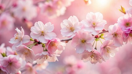 Fototapeta premium Delicate Pink Blossoms in Gentle Sunlight A Springtime Floral Scene