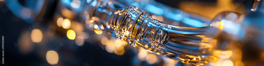 Aufkleber close-up of interconnected transparent cylindrical tubes with bokeh background