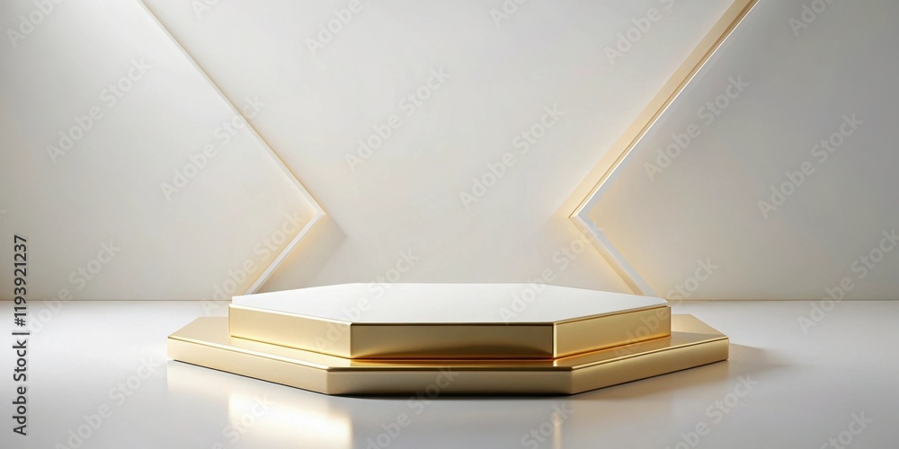 Leinwandbilder Elegant Golden Hexagonal Display Platform with White Background