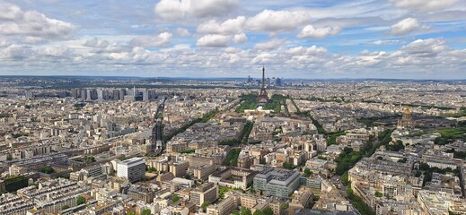 View from Montparnasse overlooking the Eiffel Tower, capturing the iconic Parisian skyline with a...