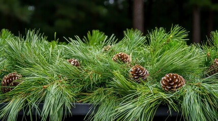 Festive Christmas Background  Pine Cones   Greenery