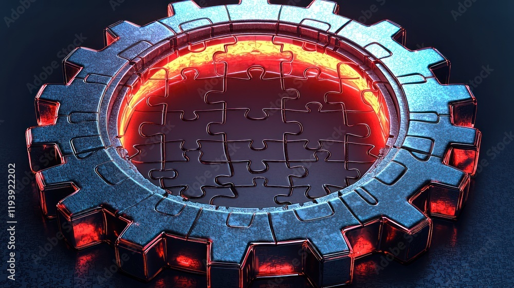 Poster intricate gear puzzle: a visual metaphor for complex problem solving