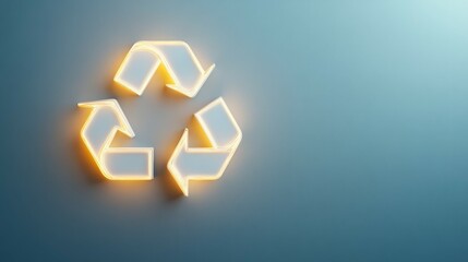 Glowing recycle symbol on a blue background.  Sustainability concept.