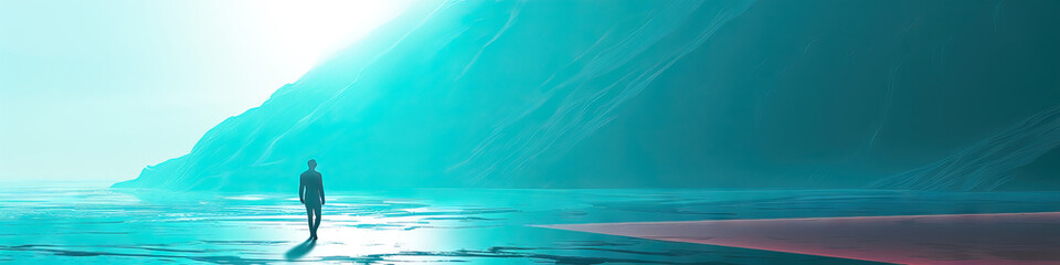 Digital Artwork: Human Figure in Teal Landscape