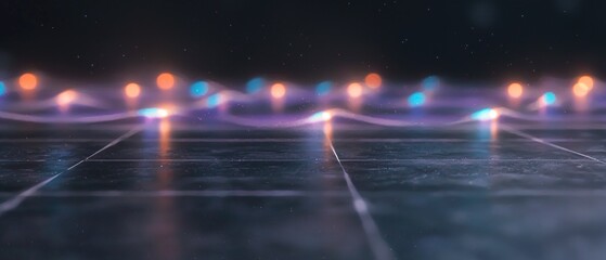 Obraz premium Abstract Tech Background Futuristic Purple Blue Lights Dark Surface