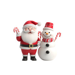 Jolly Santa Claus and Cheerful Snowman 3D Render for Christmas