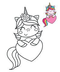 Cute unicorn. Childrens coloring page. Vector illustration.