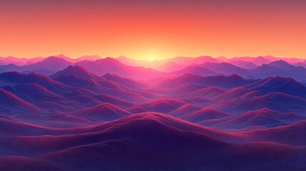 Vibrant sunset over a majestic mountain range, showcasing layers of purple and orange hues.