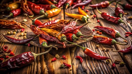 Aromatic Dried Chili Peppers on Rustic Wooden Surface
