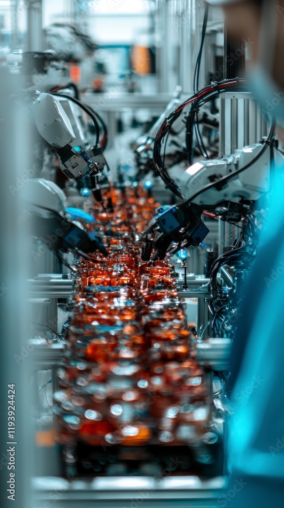 Poster automated robotics assembly line high tech manufacturing process