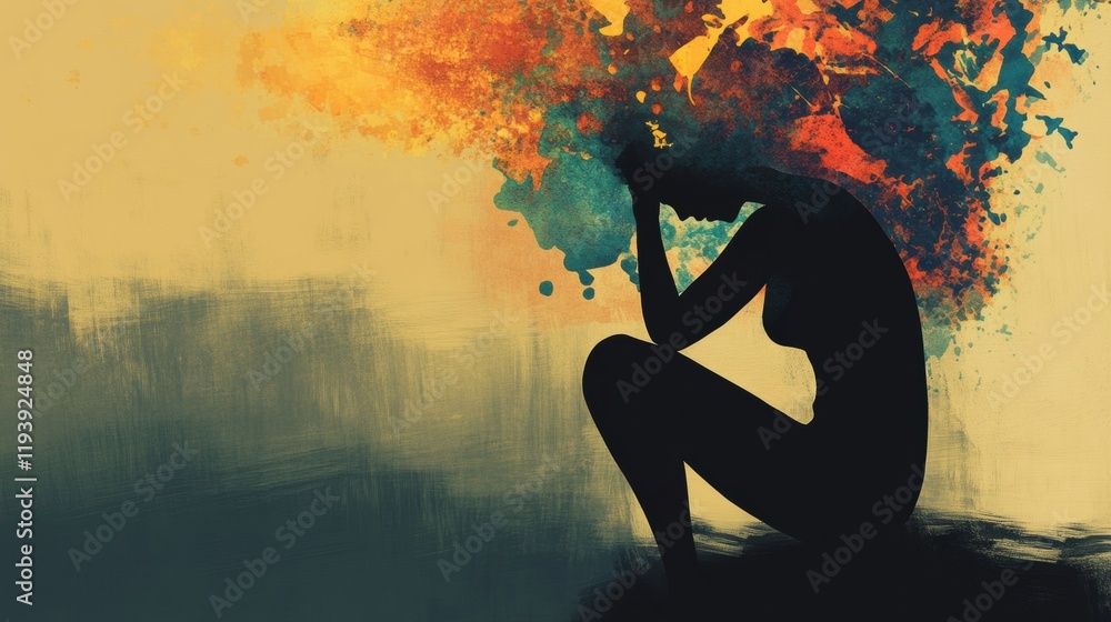 Fototapete exploring the depths of mental turmoil through shadow and abstract artistic elements. generative ai