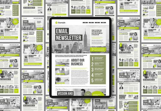 Email Newsletter Template in Black and White with Green Elements