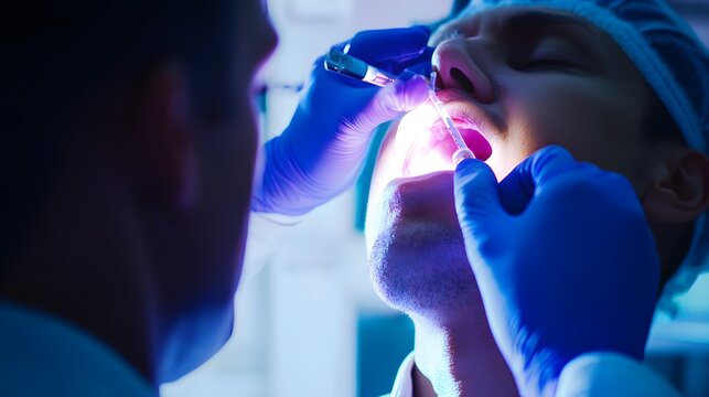 Dramatic Close-Up of a Thyroid Function Test Procedure in a Medical Setting with Professional Handling and Examination Techniques