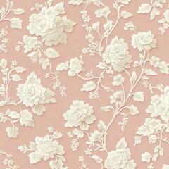 Fototapeta premium Elegant Floral Pattern with Cream Flowers on Soft Pink Background