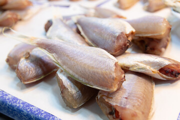 Sun Dried Ornate Threadfin Bream Fish at Market