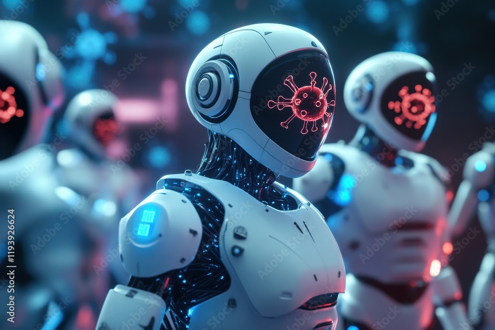 Fototapete robots actively neutralizing viruses in a futuristic laboratory environment. generative ai