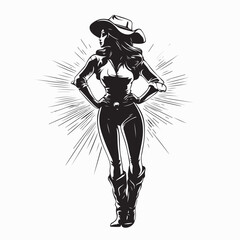 Fototapeta premium A Model in Cowgirl Outfit Posing Under the Sunlight, Captured in a Stylish Vector Illustration