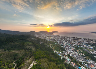 Obraz premium Amazing light sunset or sunrise sky over Phuket island Thailand ,Aerial view nature landscape