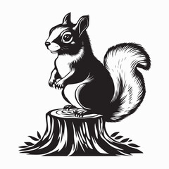 Adorable Furry Squirrel Standing on a Tree Stump Illustration Vector Isolated on White Background