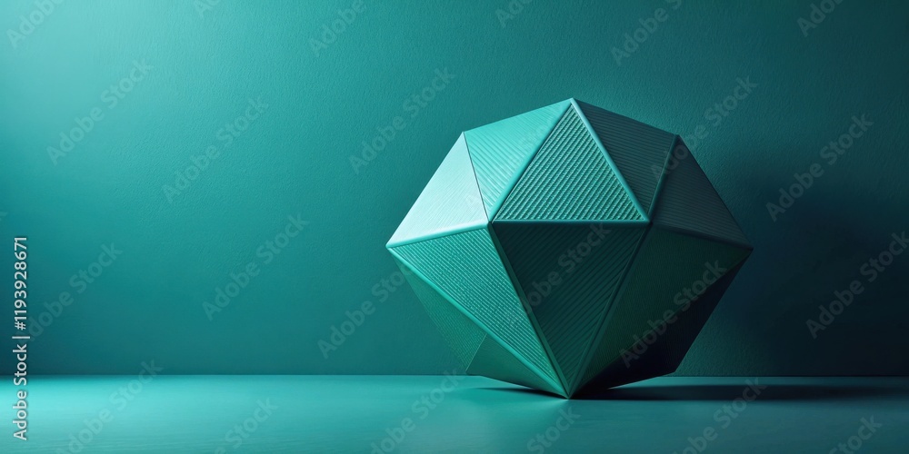 Poster abstract teal geometric solid resting on a surface
