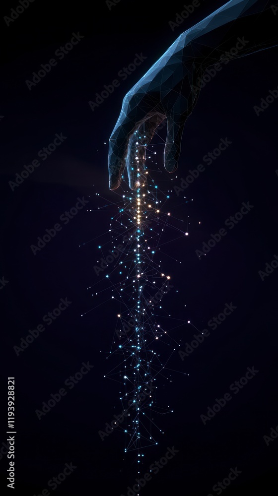 Aufkleber futuristic hand releases digital data stream network connection abstract polygonal art