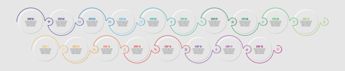 18 simple infographic design sections with interconnected lines