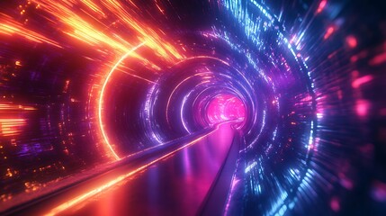 Obraz premium Neon Lights Illuminate Futuristic Tunnel Pathway