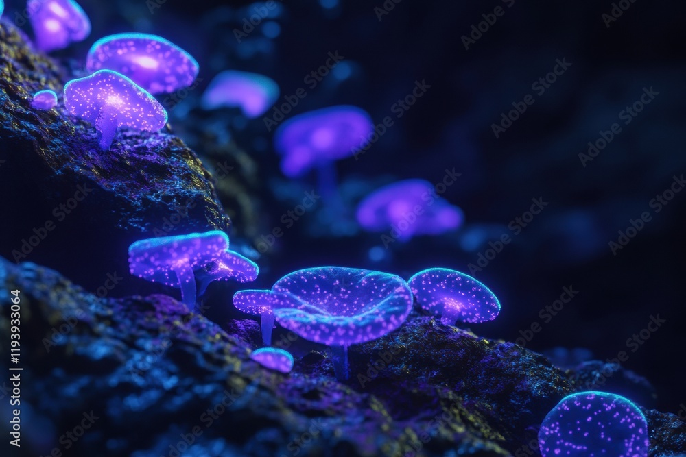 Aufkleber glowing bacteria illuminate rocky surface creating a stunning bioluminescent effect at night. genera