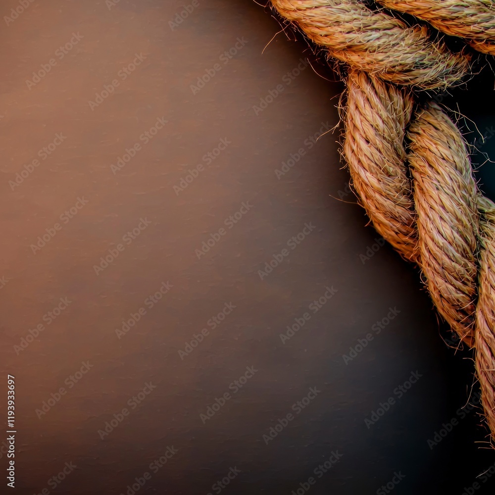 Poster rustic brown rope knot on dark background nautical texture border design element