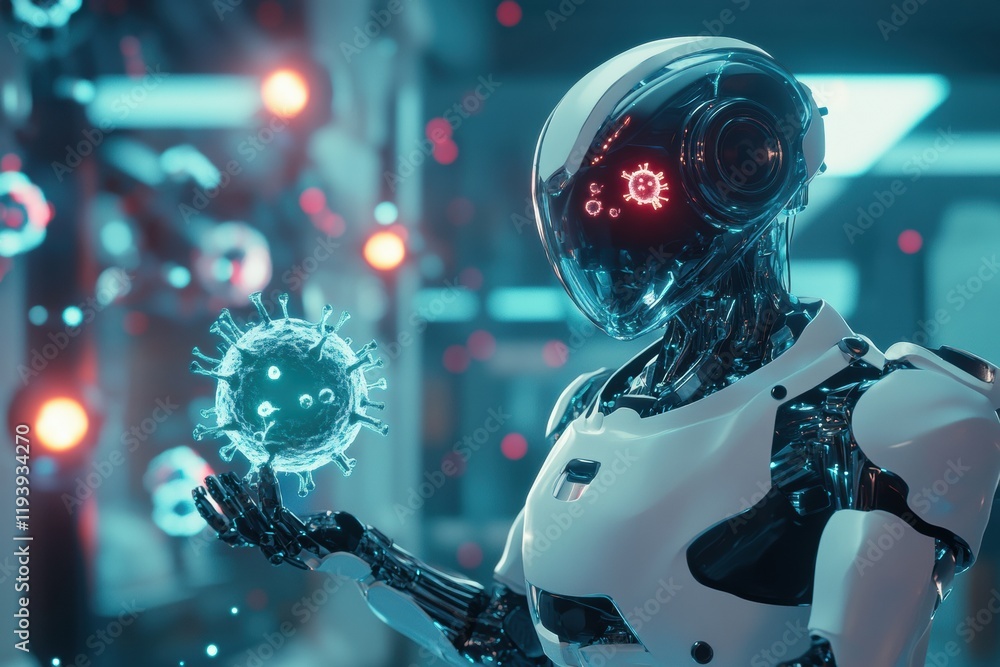 Fototapete robots neutralizing viruses in a futuristic lab environment to enhance public health safety and rese