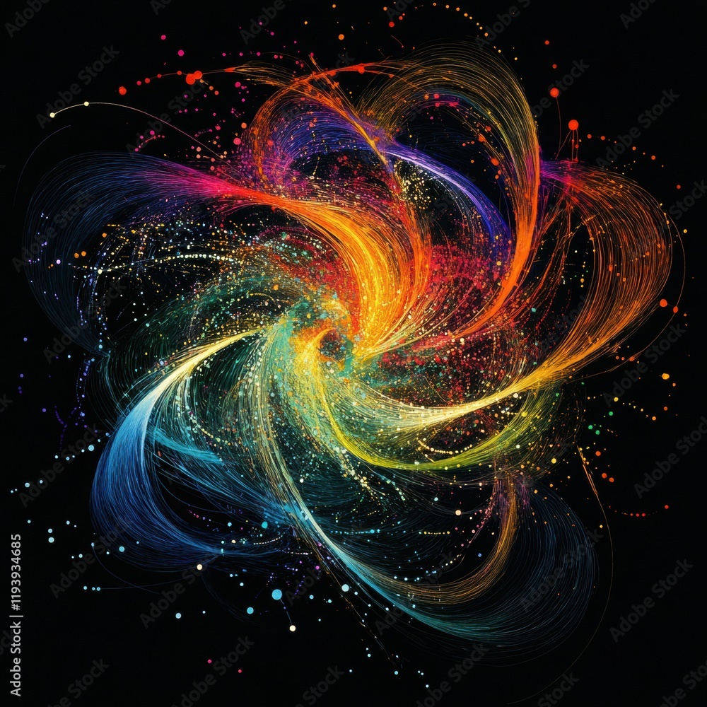 Aufkleber Vibrant energy lines and dots in dynamic flow representing active communication and data exchange activity. Generative AI
