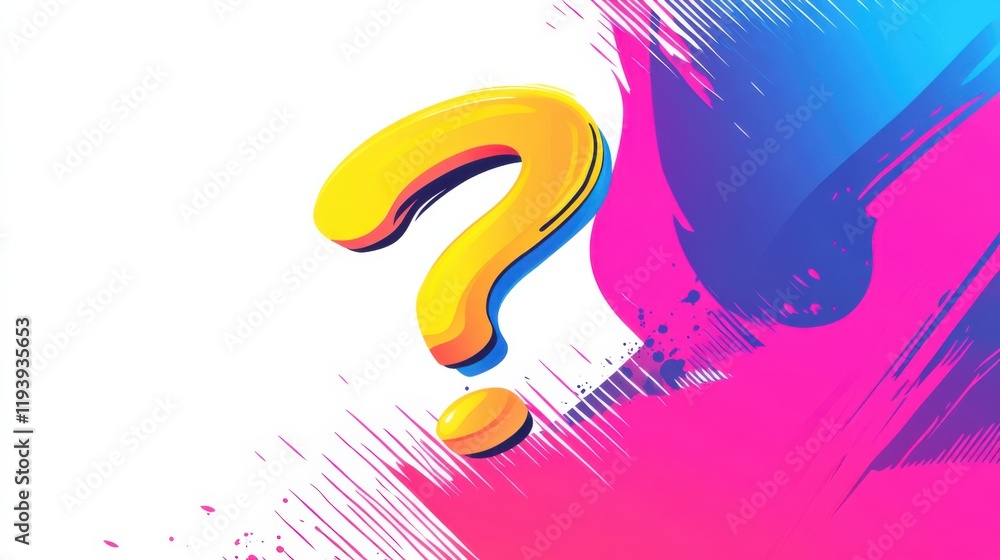 Poster bright and colorful abstract question mark with vibrant splashes, perfect for creative projects and 