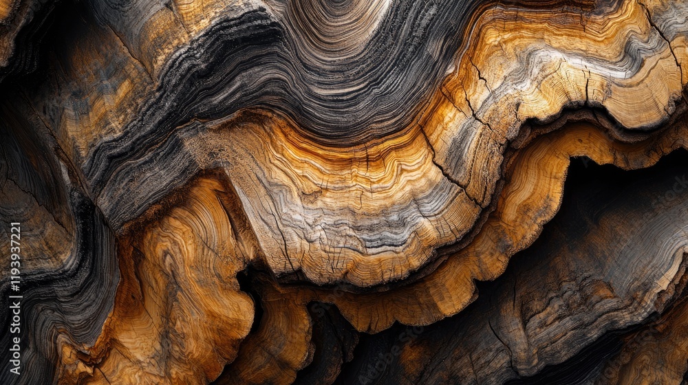 Poster A detailed shot of pine logs stacked in a pile, highlighting the unique textures and grain patterns in the wood, ideal for a lumber background.