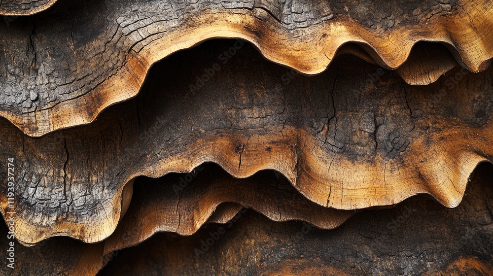 Poster A detailed shot of pine logs stacked in a pile, highlighting the unique textures and grain patterns in the wood, ideal for a lumber background.
