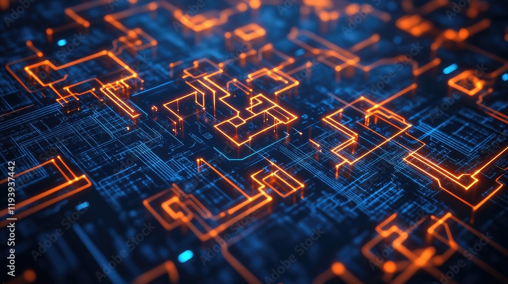 Poster A digital 5G connection symbol with glowing circuits on a blue gradient background, highlighting the advancements in technology and high-speed communication
