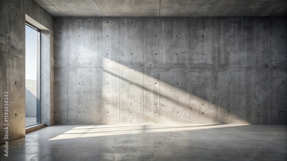 Poster empty concrete room with sunlight streaming through window