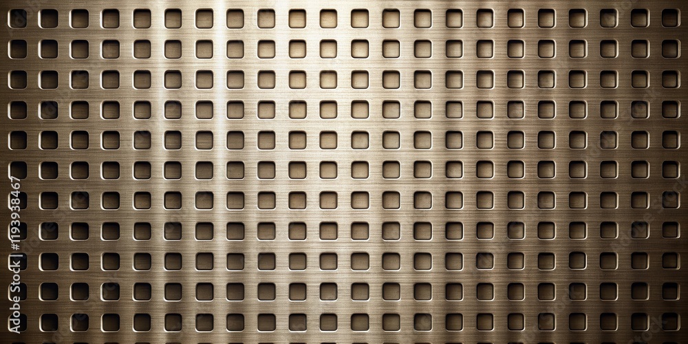 Poster abstract metallic grid texture with square perforations and brushed metal finish