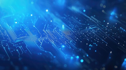 Obraz premium A futuristic 5G connection symbol with circuit designs on a blue gradient background, representing modern technology and wireless data transmission