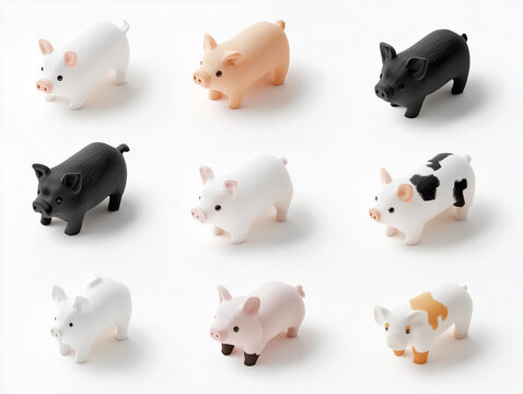 Ic&ocirc;nes de cochons en 3D sur fond blanc