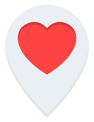 Map point with a heart flat icon isolated on white background.