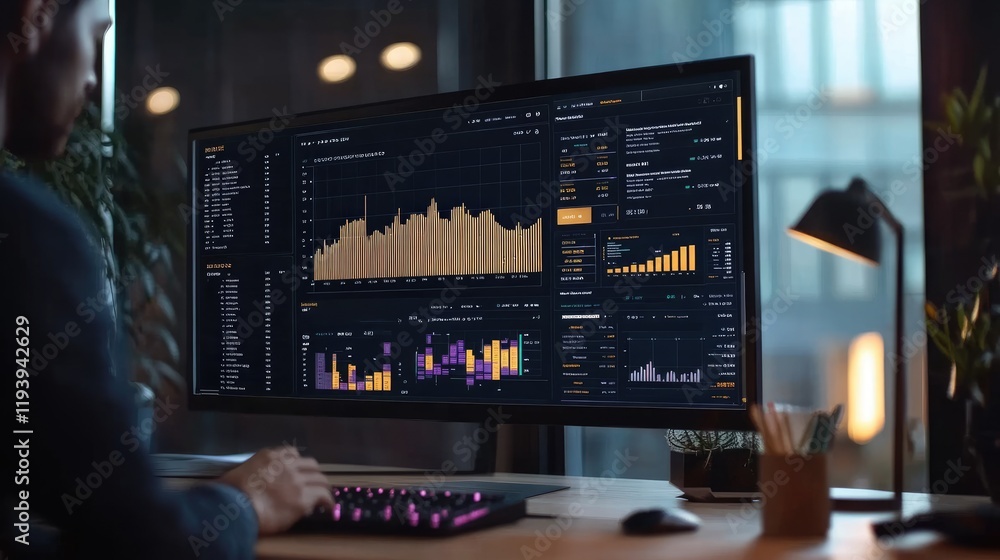 Aufkleber A modern digital financial dashboard with interactive charts, graphs, and data visualizations for financial analysis.