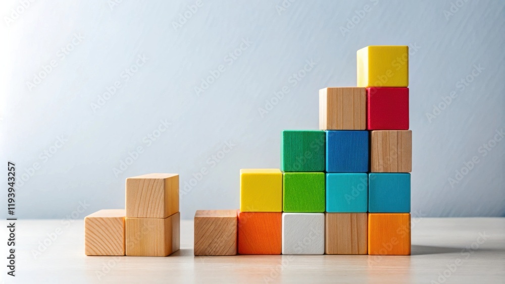 Aufkleber colorful wooden blocks forming an ascending staircase structure representing growth and progress