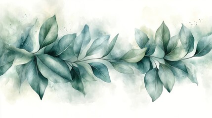 Watercolor eucalyptus branch on abstract background.