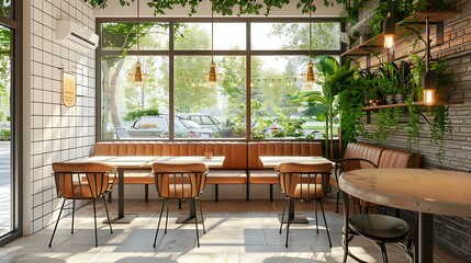 Fototapeta premium Interior of modern cafe with brick walls