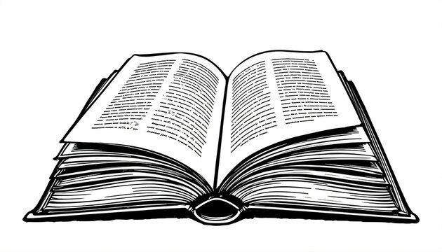 Illustration of an Open Book with Spread Pages in Black and White