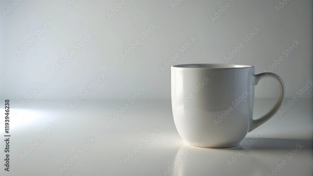 Poster A Simple White Mug on a Plain White Surface, Illuminated by a Soft Light Source