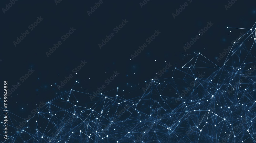 Poster A social network concept with digital graphic user symbols connected by lines, set on an abstract dark blue background, representing digital connectivity