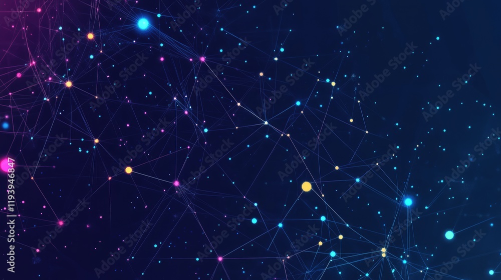 Poster a social network concept with digital graphic user symbols connected by lines, set on an abstract da
