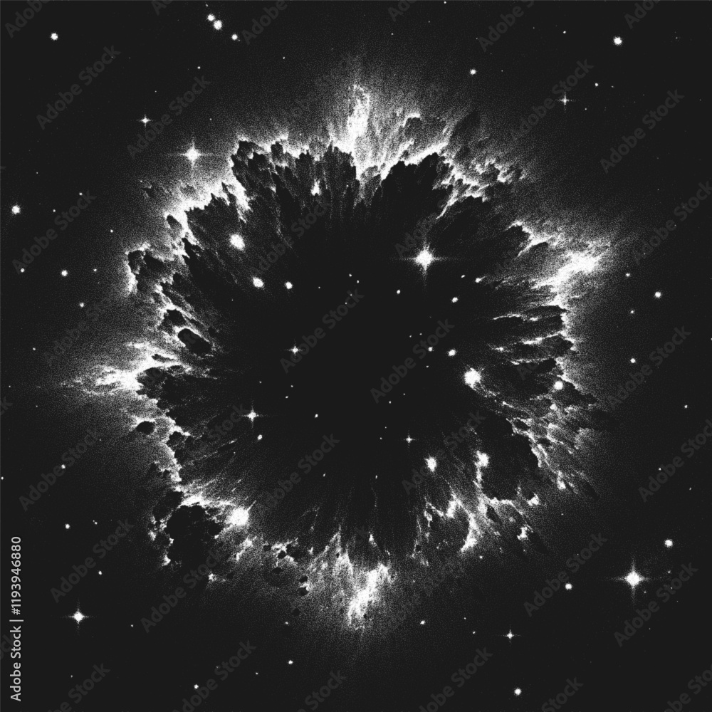Fototapete supernova explosion with dark cosmic void in deep space surrounded by glowing light shock wave and b