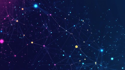 A social network concept with digital graphic user symbols connected by lines, set on an abstract dark blue background, representing digital connectivity